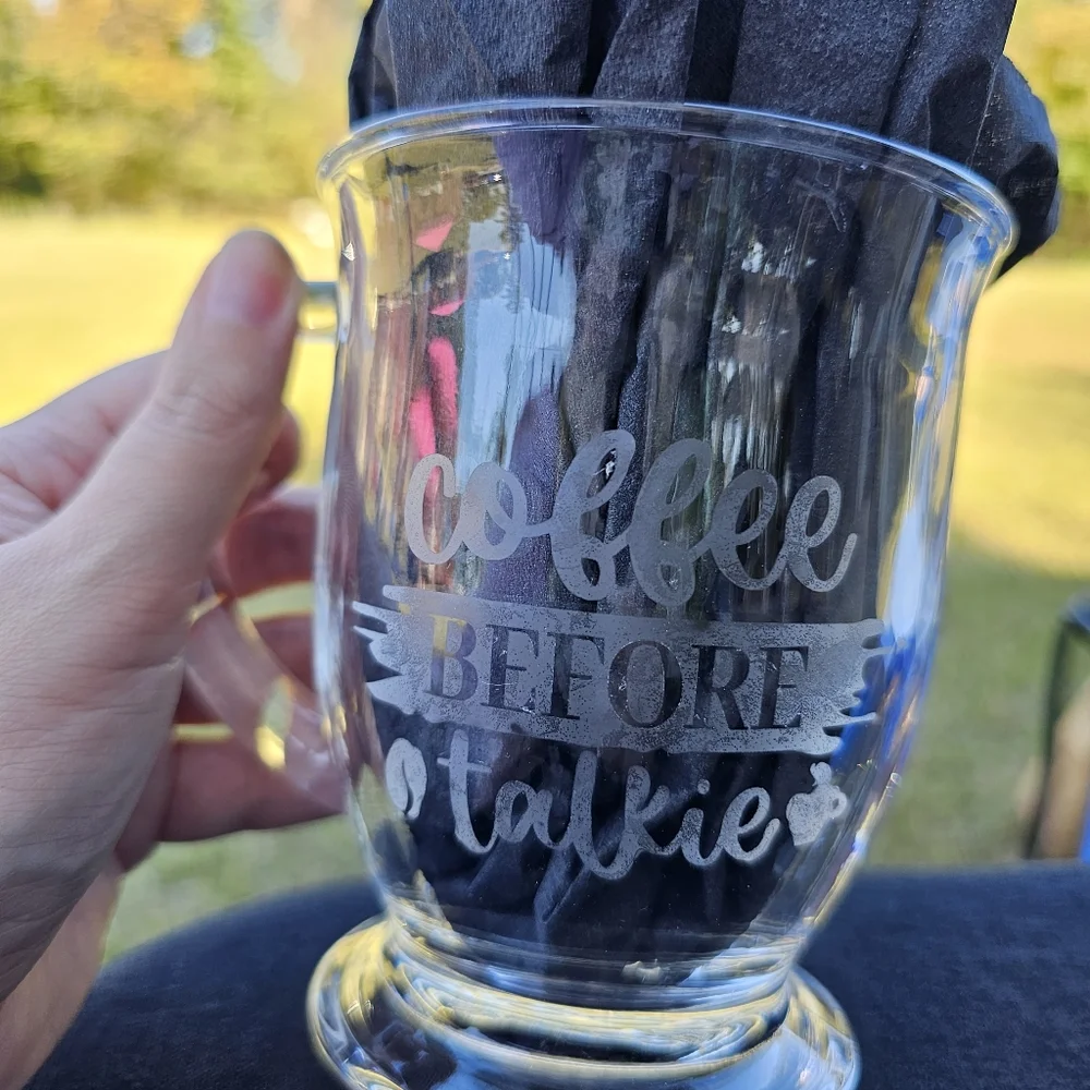Handmade Beautiful Beacons Coffee Before Talkie Hand Etched Glass Mug